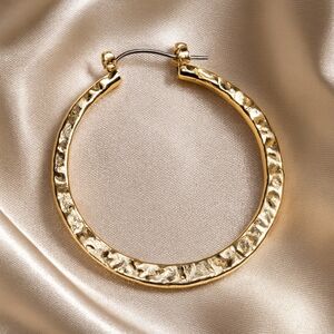 Gold Hammered Teardrop Hoop Earrings | Textured Latch-Back Design 1.75-inch